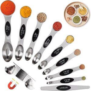 NEW!! Measuring Spoons Set Stainless Steel Magnetic for Dry/Liquid Food Set of 9